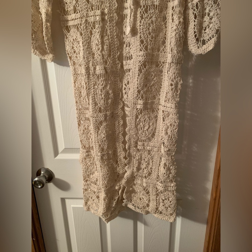 NWT Anthropologie Raj Natural Cream Crochet Duster OS Cardigan New Sweater - Picture 4 of 6